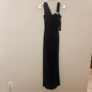 NWT Ralph Lauren Evening black cinched dress side slit draping